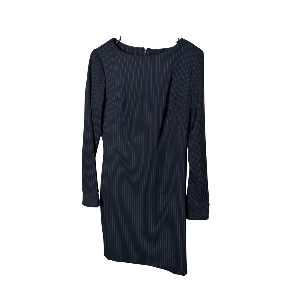 Vintage Hugo Buscati Collection Black Pinstripe Long Sleeve Sheath Dress Size 8